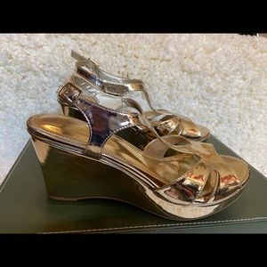 Celeste gold patent wedges Size 10.
